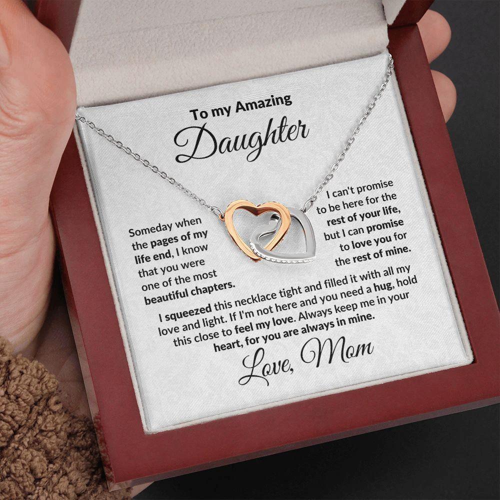To My Amazing Daughter Interlocking Hearts Pendant Necklace with Personalized Message Card