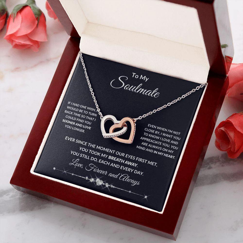 To My Soulmate You Took My Breath Away Interlocking Hearts Pendant Necklace