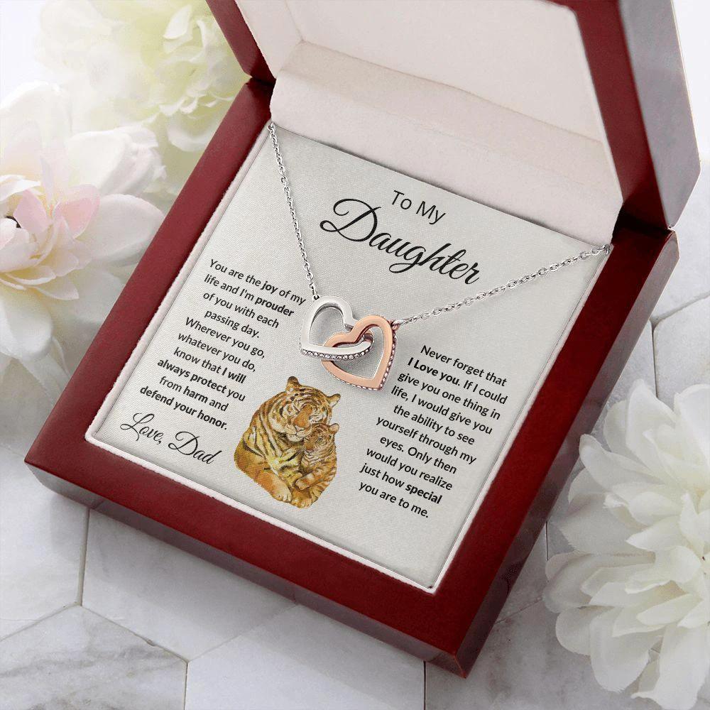 To My Daughter Joy of My Life Love Dad Interlocking Hearts Necklace