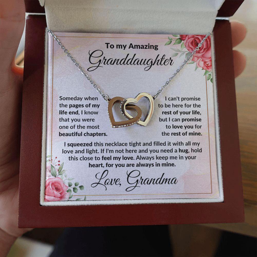 To My Amazing Granddaughter - I Promise to Love You - Interlocking Hearts Necklace with Gift Box