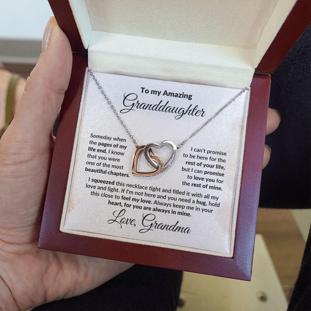 To My Granddaughter Interlocking Hearts Pendant Necklace with Personalized Message Card
