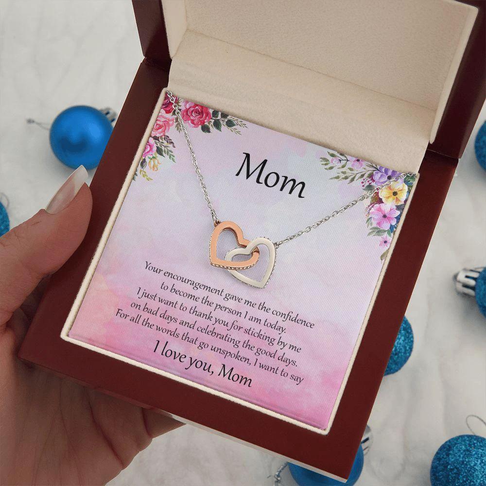 Gift for Mom - Unspoken Words - Interlocking Hearts Necklace Message Card Gift Box