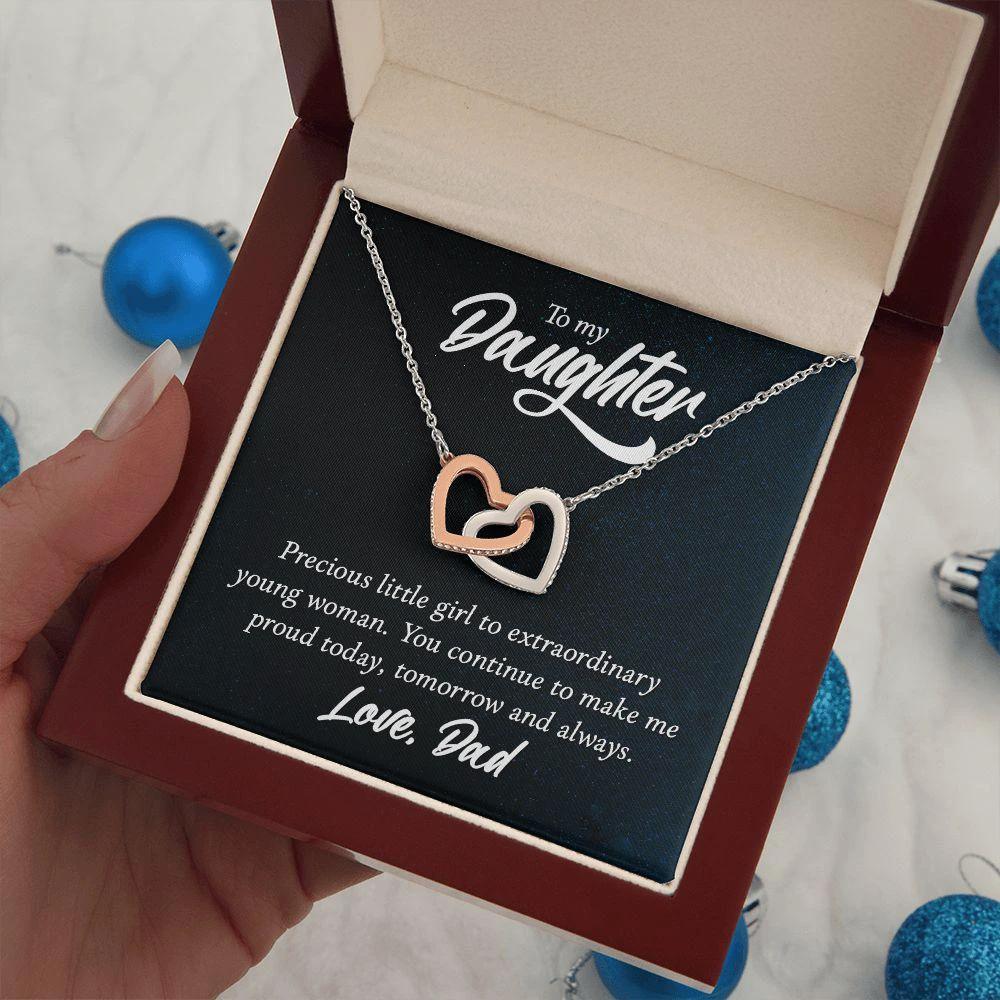 To My Daughter Gift From Dad - You Make Me Proud - Interlocking Hearts Necklace