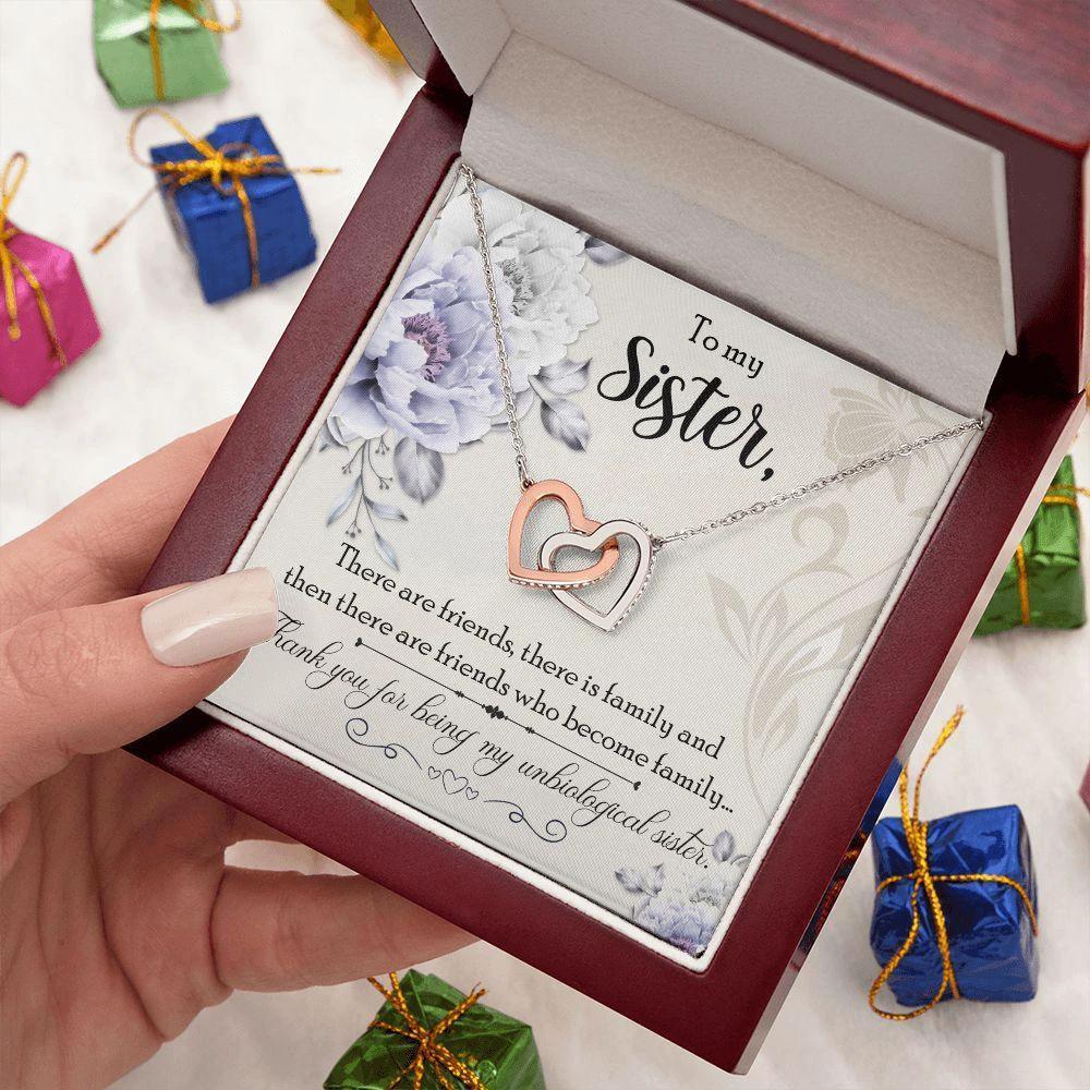 Unbiological Sisters are Friends that Become Family Interlocking Hearts Necklace