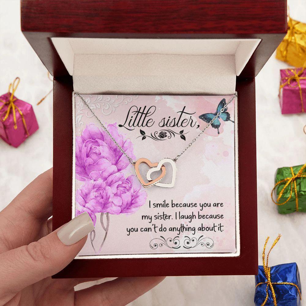 I Smile Because you are my Little Sister Interlocking Hearts Necklace