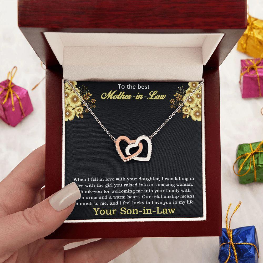 Gift for Mother-in-law from Son-in-Law Gold and Silver Interlocking Heart Pendant Necklace