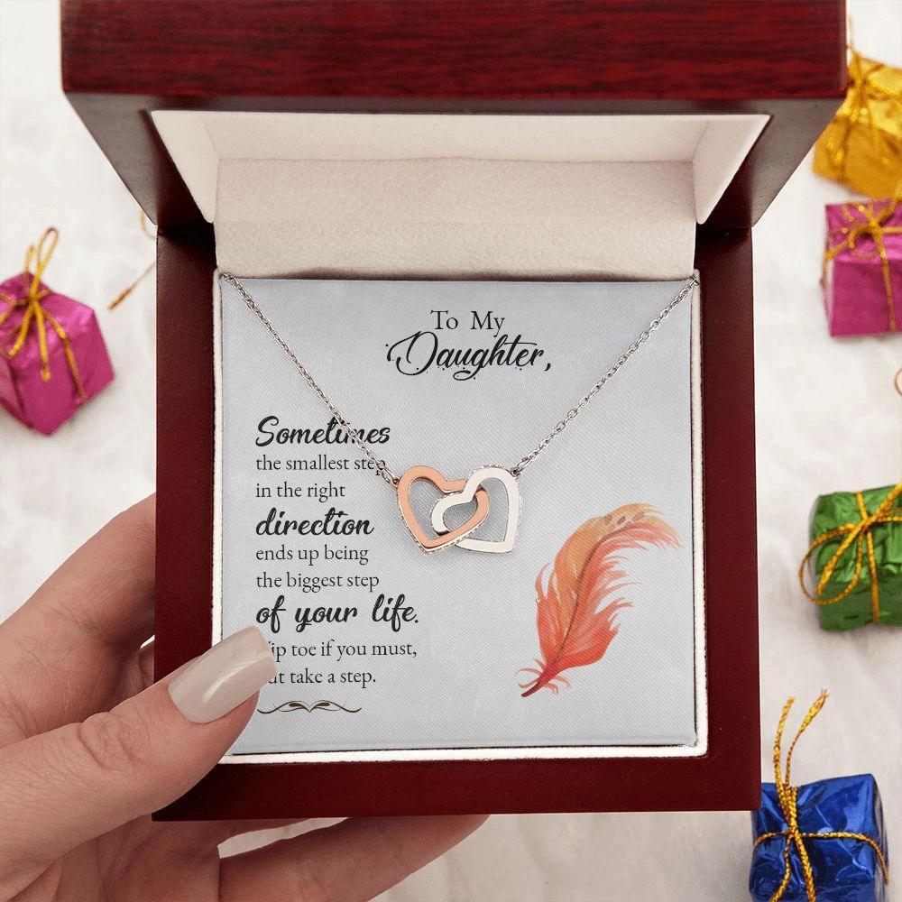 To My Daughter-Sometimes the Smallest Step Interlocking Hearts Necklace