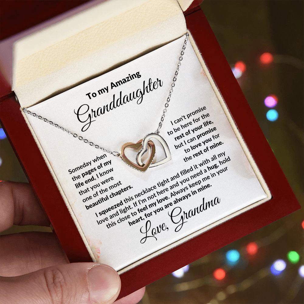 To My Granddaughter Interlocking Hearts Pendant Necklace with Personalized Message Card