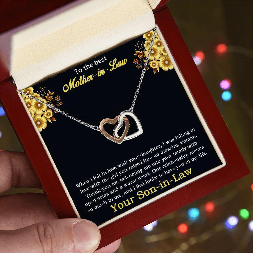 Gift for Mother-in-law from Son-in-Law Gold and Silver Interlocking Heart Pendant Necklace