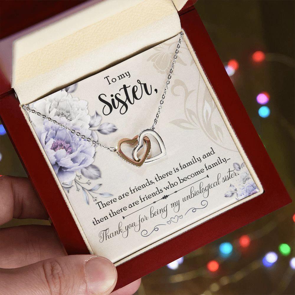 Unbiological Sisters are Friends that Become Family Interlocking Hearts Necklace