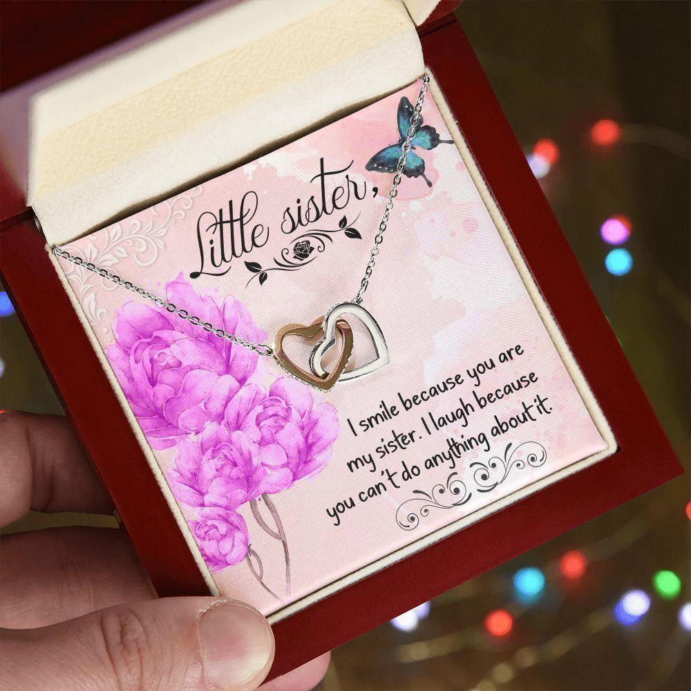 I Smile Because you are my Little Sister Interlocking Hearts Necklace