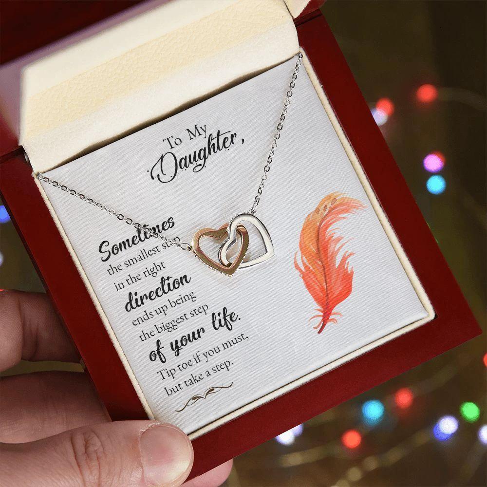 To My Daughter-Sometimes the Smallest Step Interlocking Hearts Necklace