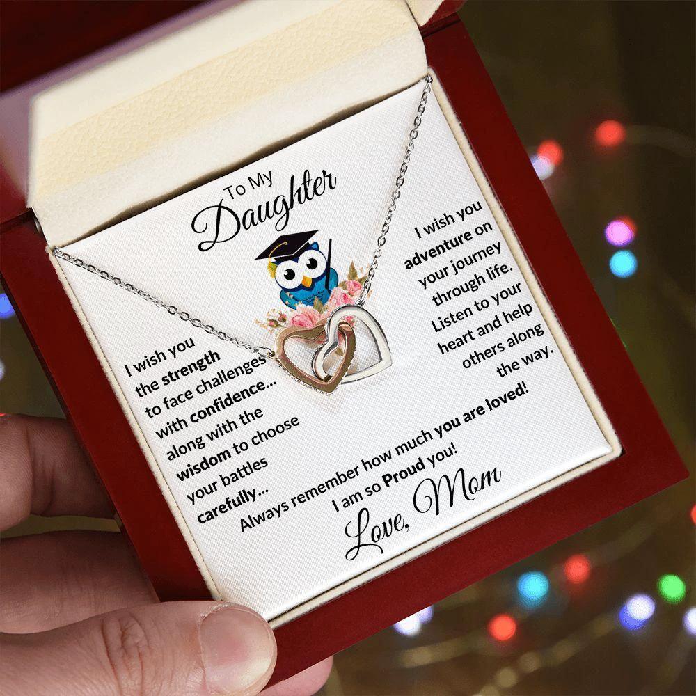 Daughter Graduation Gift Love Proud Mom Interlocking Hearts Necklace