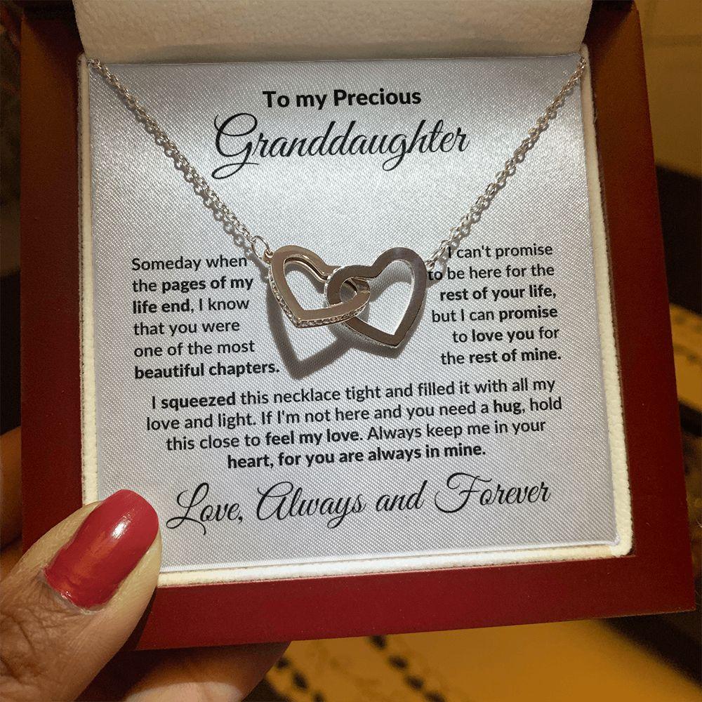 To My Precious Granddaughter Interlocking Heart Necklace with Message Card and Gift Box - Mallard Moon Gift Shop
