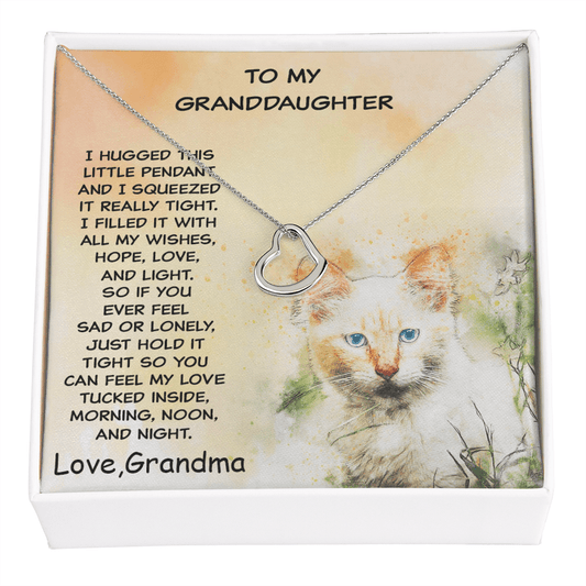 Granddaughter Heart Pendant Necklace Love Grandma Kitten Message Card Gift Box - Mallard Moon Gift Shop