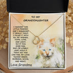 Granddaughter Heart Pendant Necklace Love Grandma Kitten Message Card Gift Box