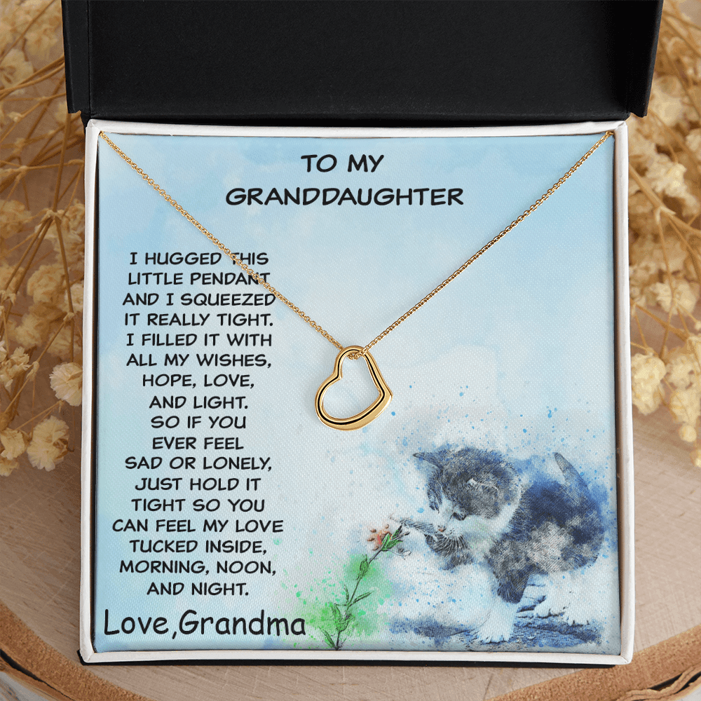 Granddaughter Heart Pendant Necklace Love Grandma with Playful Kitten Message Card - Mallard Moon Gift Shop