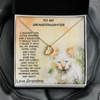 Granddaughter Heart Pendant Necklace Love Grandma Kitten Message Card Gift Box