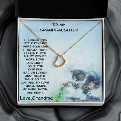 Granddaughter Heart Pendant Necklace Love Grandma with Playful Kitten Message Card - Mallard Moon Gift Shop