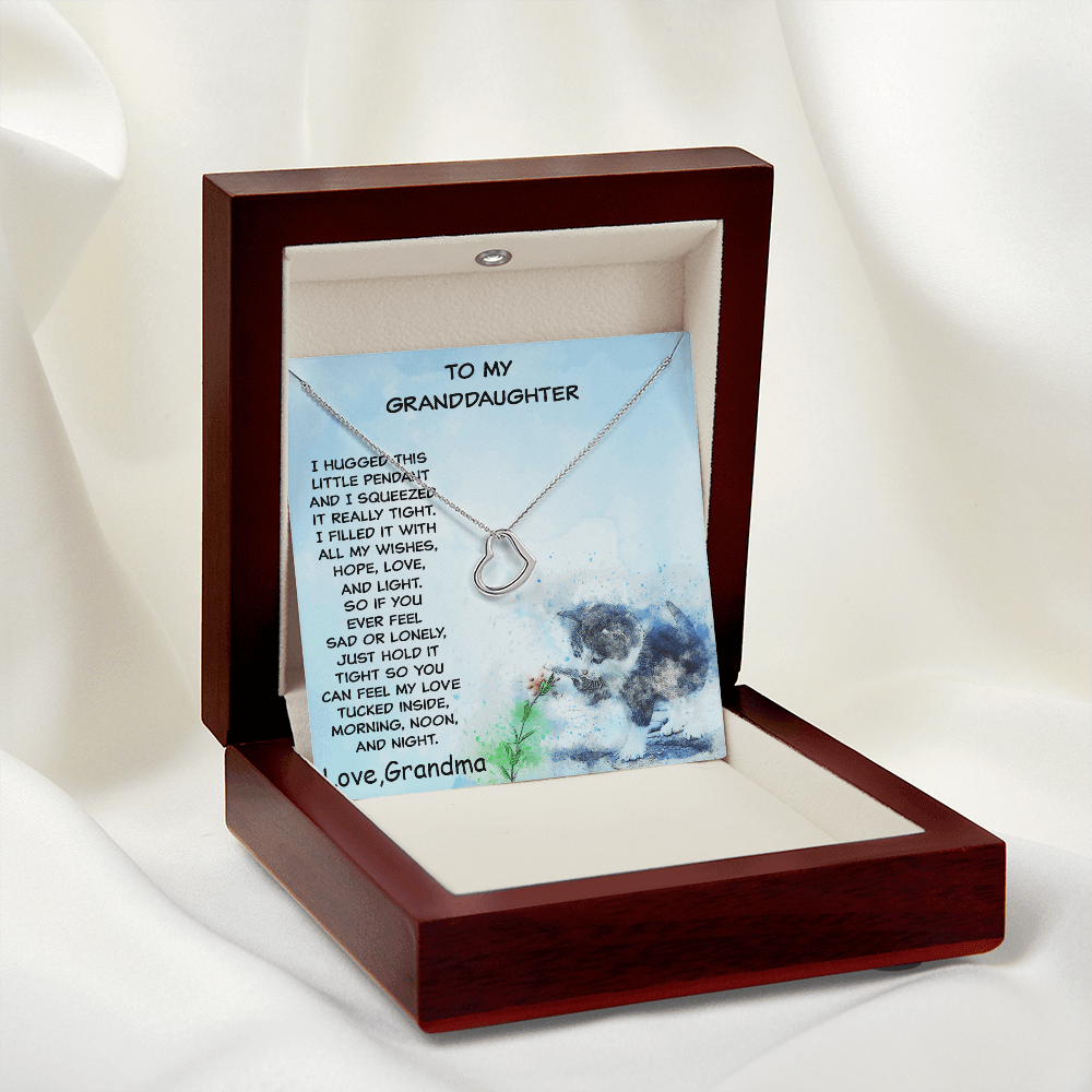 Granddaughter Heart Pendant Necklace Love Grandma with Playful Kitten Message Card - Mallard Moon Gift Shop