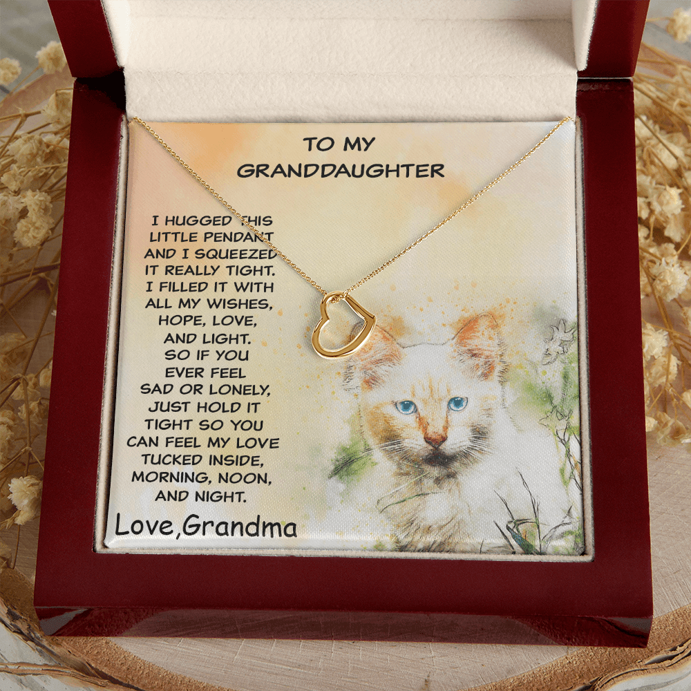 Granddaughter Heart Pendant Necklace Love Grandma Kitten Message Card Gift Box - Mallard Moon Gift Shop
