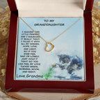 Granddaughter Heart Pendant Necklace Love Grandma with Playful Kitten Message Card