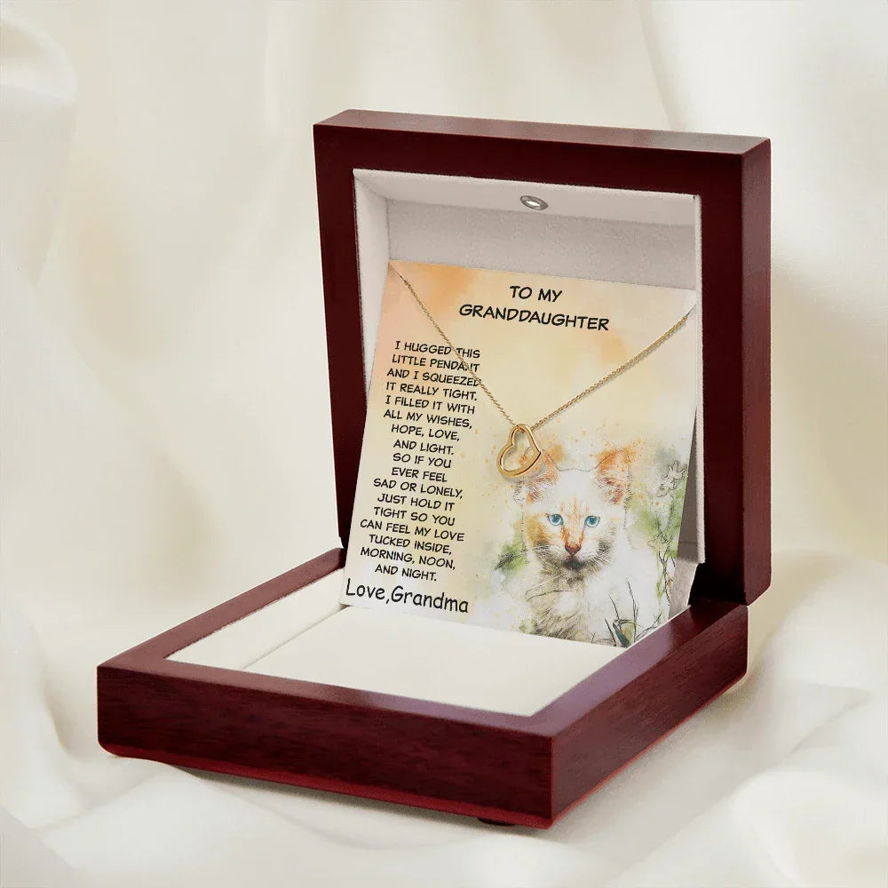 Granddaughter Heart Pendant Necklace Love Grandma Kitten Message Card Gift Box