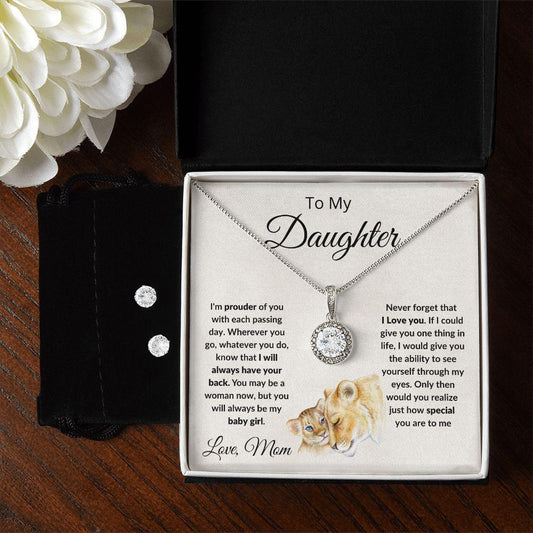 To My Daughter From Proud Mom CZ Pendant Necklace Earring Set - Mallard Moon Gift Shop