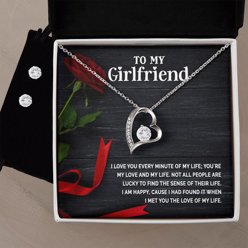To My Girlfriend - I Love You Every Minute of My Life Forever Love Heart Pendant Necklace and Earring Set - Mallard Moon Gift Shop