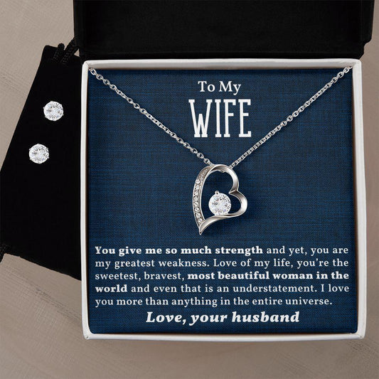 To My Beautiful Wife Forever Love Heart Pendant and Earring Set - Mallard Moon Gift Shop