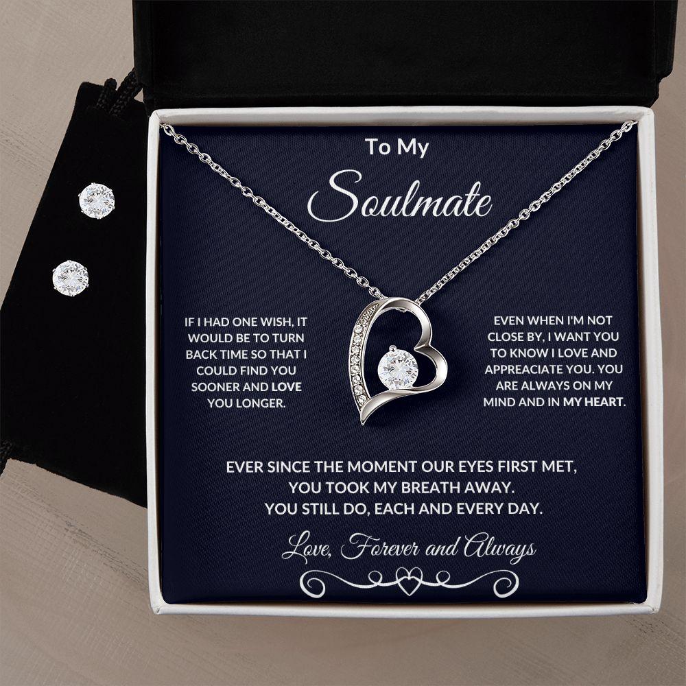 Soulmate Gift Forever Love Heart Pendant Necklace and Earring Set - Mallard Moon Gift Shop