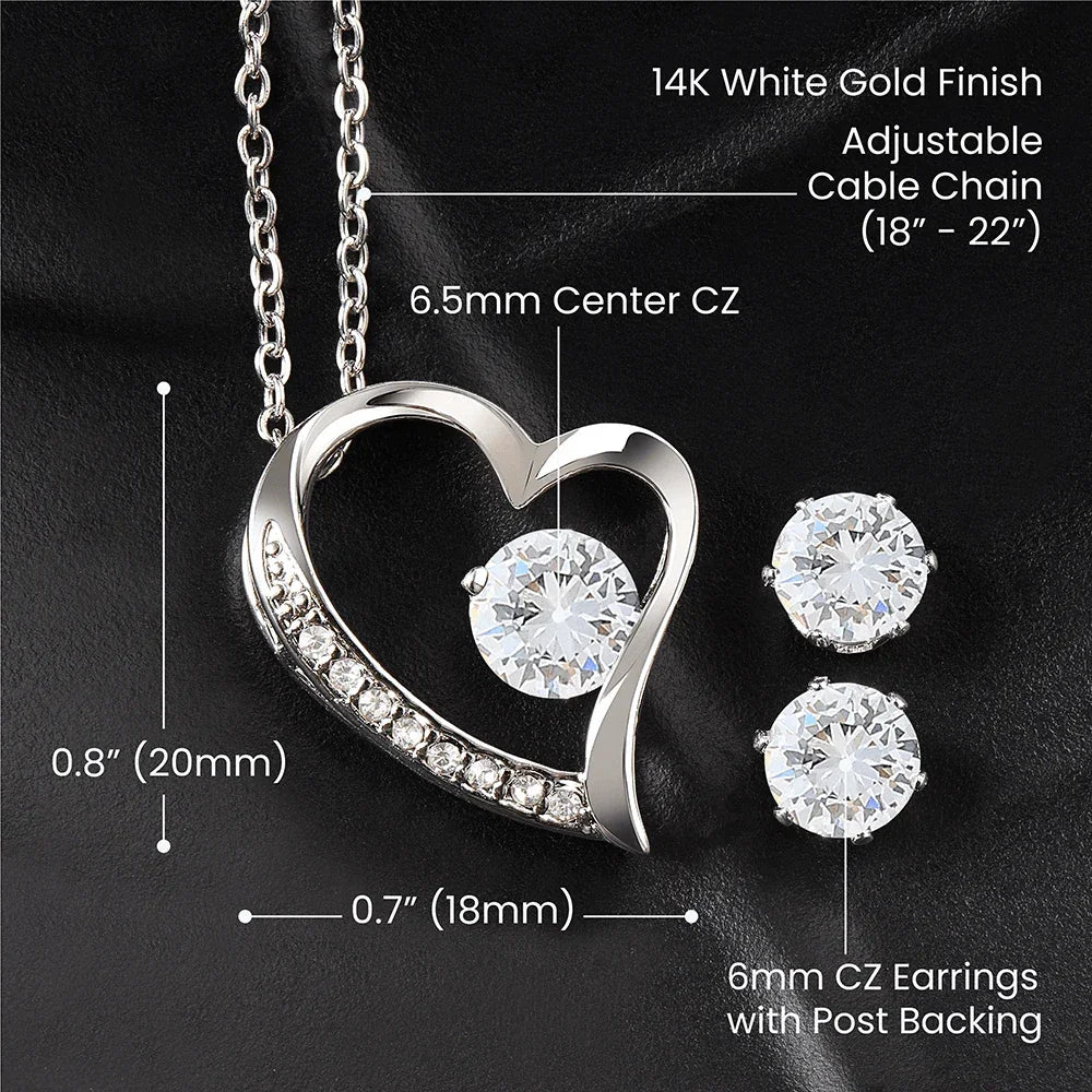 To My Daughter- Raising You My Greatest Joy Forever Love Heart Pendant Necklace and Earring Set