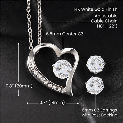 To My Daughter- Raising You My Greatest Joy Forever Love Heart Pendant Necklace and Earring Set - Mallard Moon Gift Shop