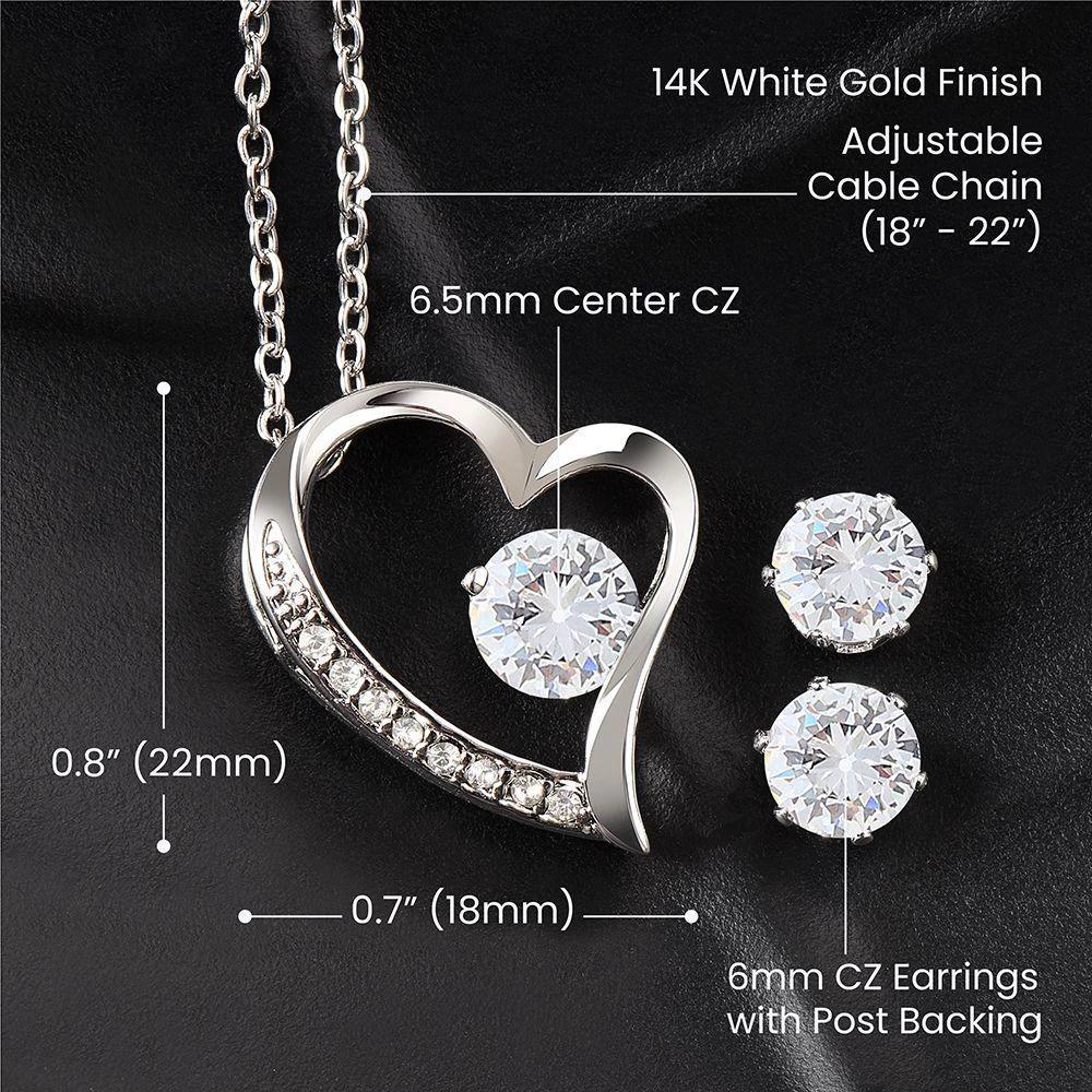 To My Bonus Daughter Gift Forever Love Heart Pendant Necklace and Earring Set