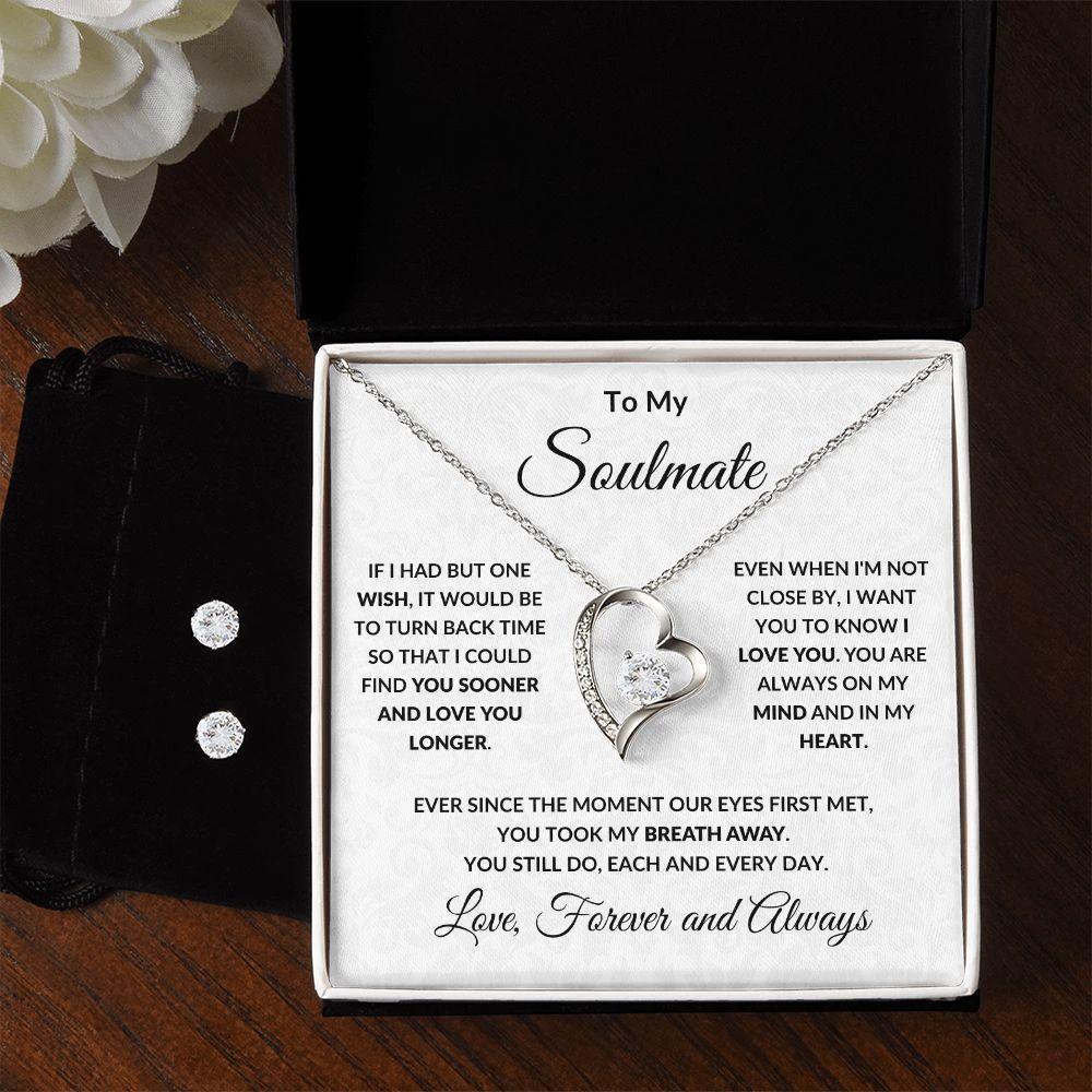 Gift for Soulmate Forever and Always Heart Necklace and Earring Set