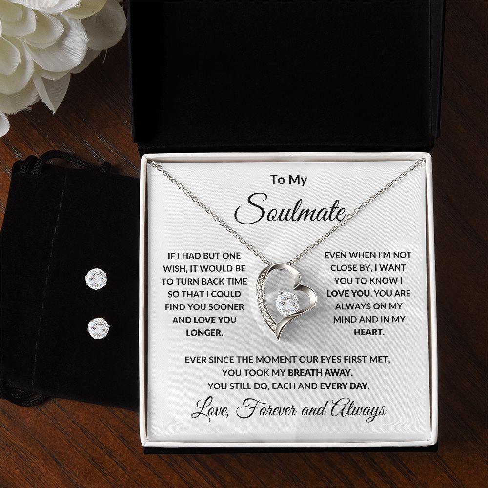 To My Soulmate One Wish Forever Love Heart Pendant Necklace and Earring Set - Mallard Moon Gift Shop