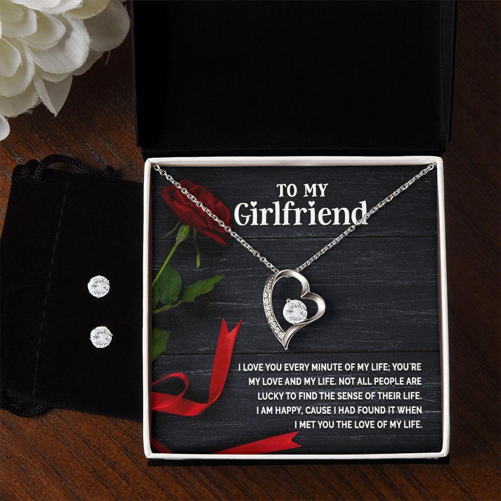 To My Girlfriend - I Love You Every Minute of My Life Forever Love Heart Pendant Necklace and Earring Set