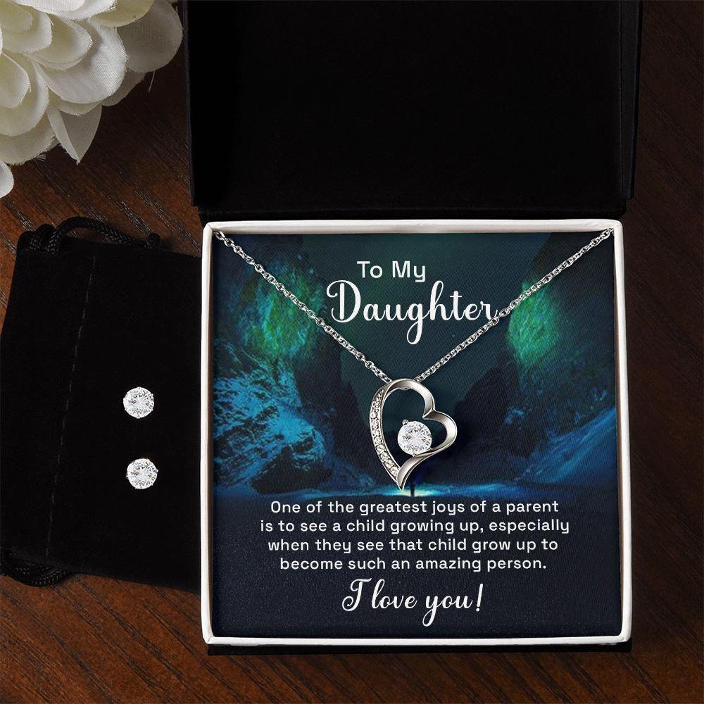 To My Daughter - One of the Greatest Joys Forever Love Heart Pendant Necklace and Earring Set