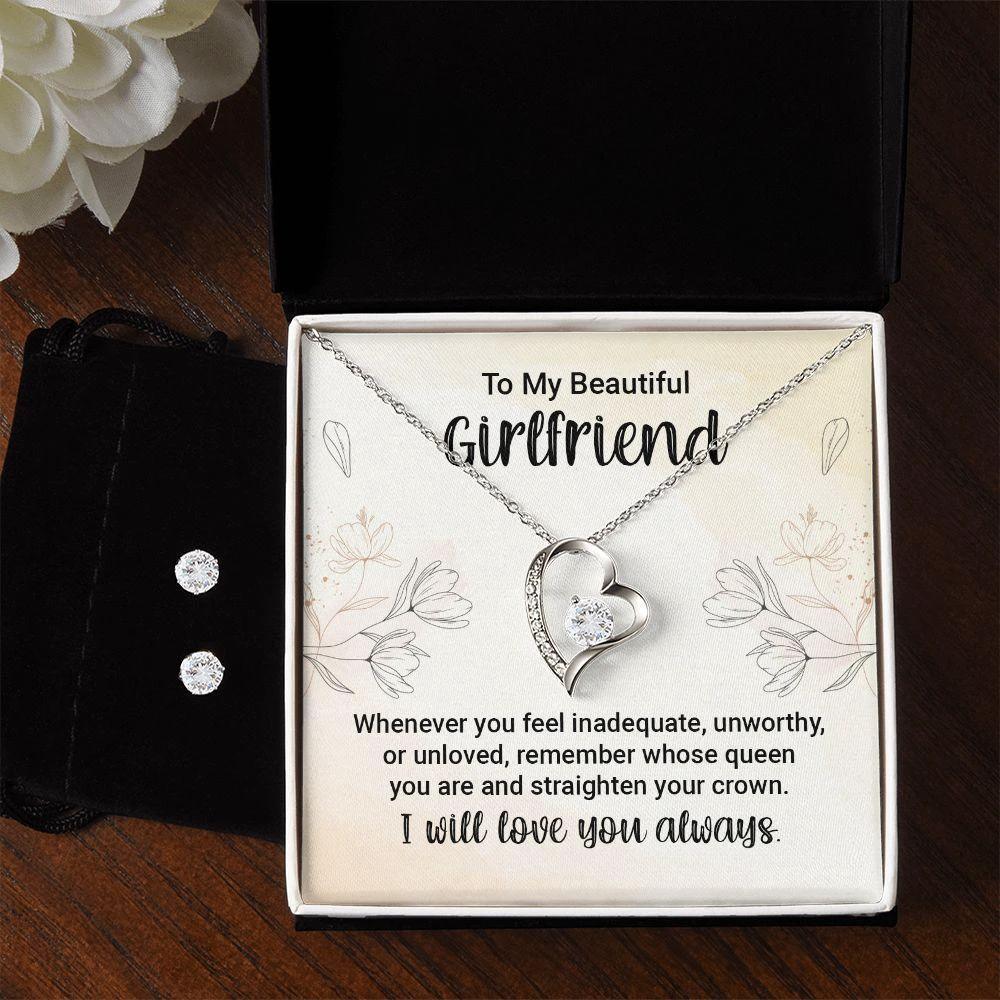 To My Girlfriend Forever Love Heart Pendant Necklace and Earring Set