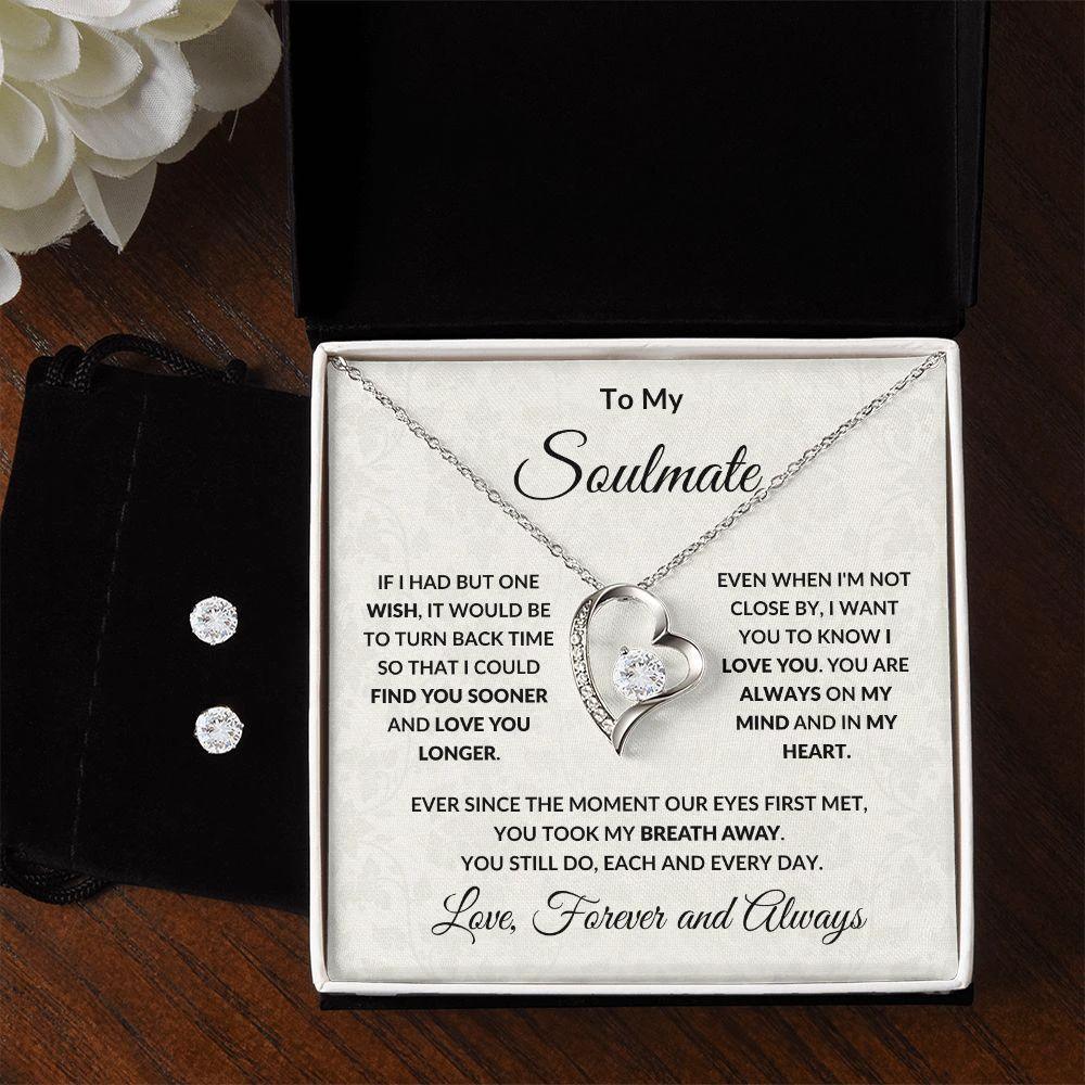 Gift for Soulmate Forever Love Heart Pendant Necklace and Earring Set