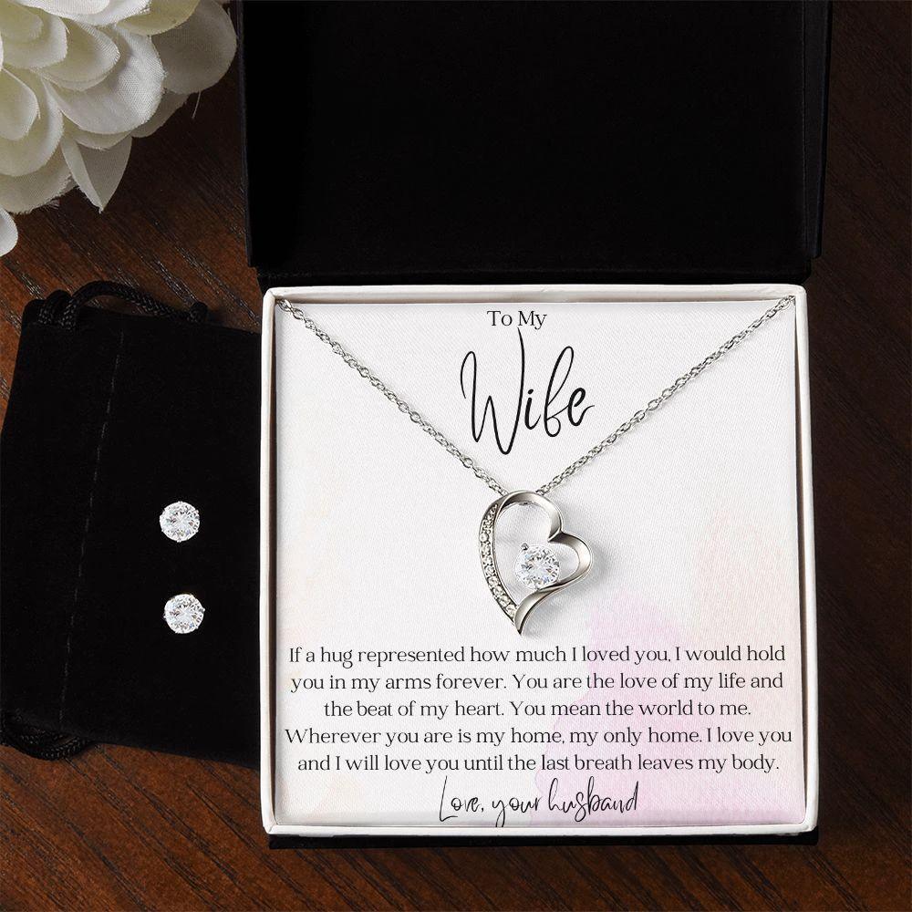 To My Wife -Love of my Life - Forever Love Heart Pendant and Earring Set