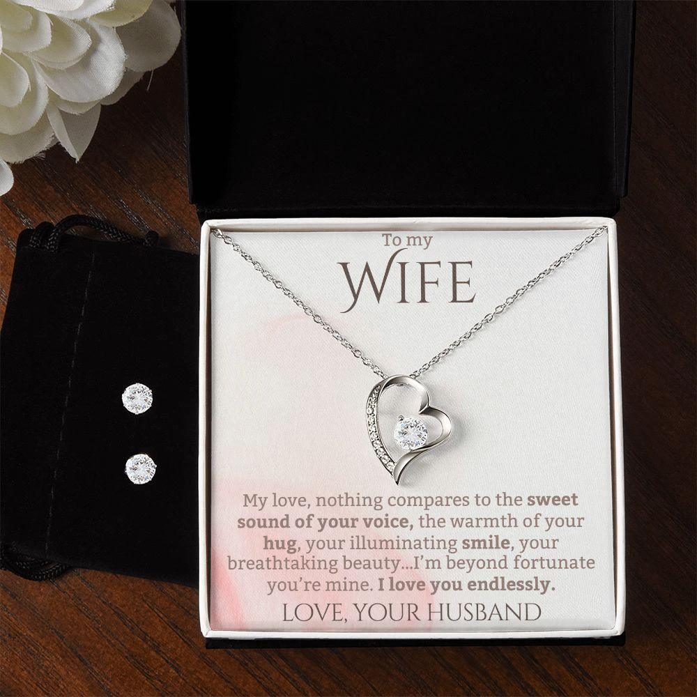 To My Wife - I Love your Endlessly - Forever Love Heart Pendant and Earring Set