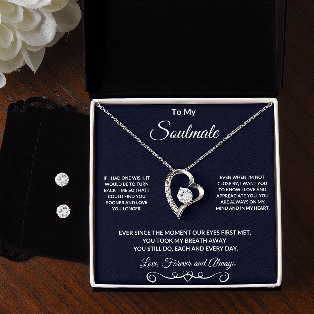 Soulmate Gift Forever Love Heart Pendant Necklace and Earring Set - Mallard Moon Gift Shop