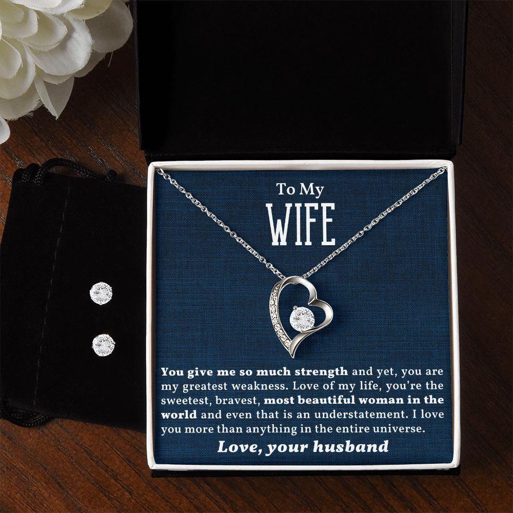 To My Beautiful Wife Forever Love Heart Pendant and Earring Set