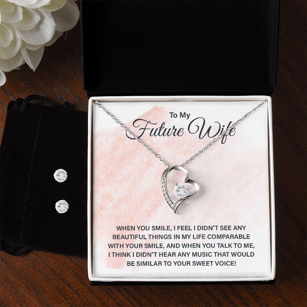 Gift for Future Wife Forever Love Heart Pendant Necklace and Earring Set - Mallard Moon Gift Shop