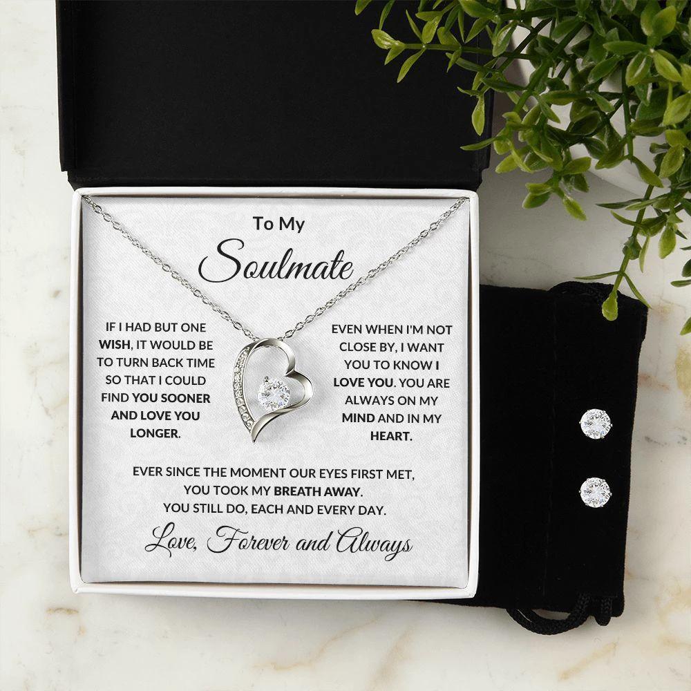 Gift for Soulmate Forever and Always Heart Necklace and Earring Set