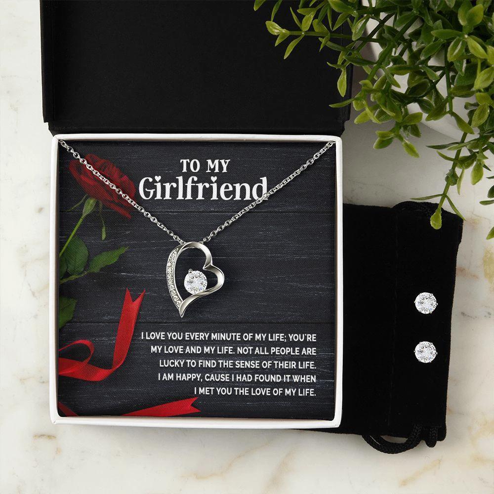 To My Girlfriend - I Love You Every Minute of My Life Forever Love Heart Pendant Necklace and Earring Set