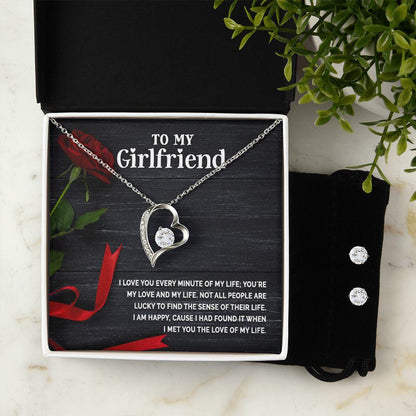 To My Girlfriend - I Love You Every Minute of My Life Forever Love Heart Pendant Necklace and Earring Set - Mallard Moon Gift Shop