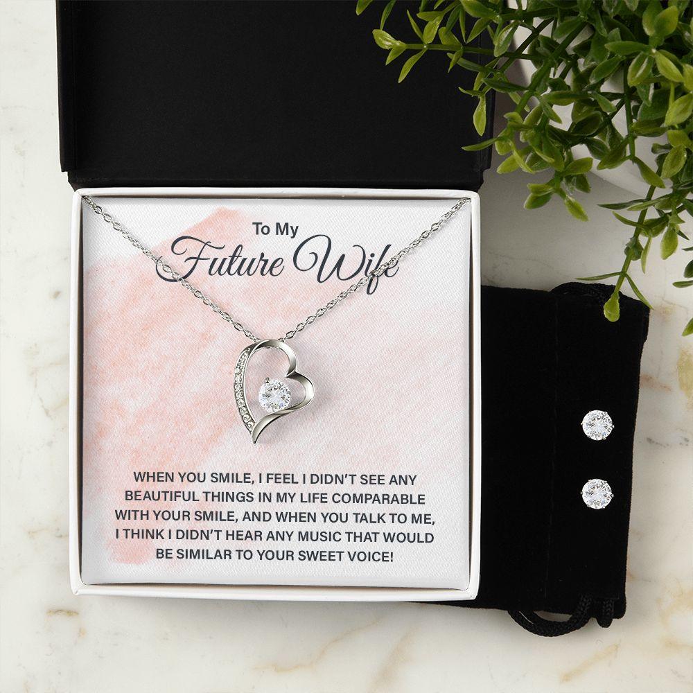 Gift for Future Wife Forever Love Heart Pendant Necklace and Earring Set - Mallard Moon Gift Shop