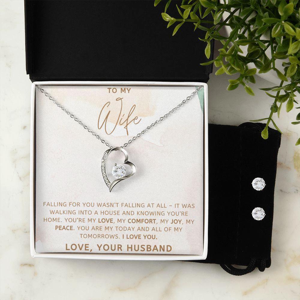 To My Wife - My Love, My Comfort, My Joy, My Peace - Forever Love Heart Pendant and Earring Set